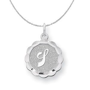 Silver, Sarah Collection 15mm Brocaded Disc Initial J Necklace - 20 In